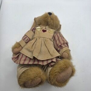 Boyds Collection Bailey Bear Plush 9199 Striped Dress Heart Tan Brown 90s Toy